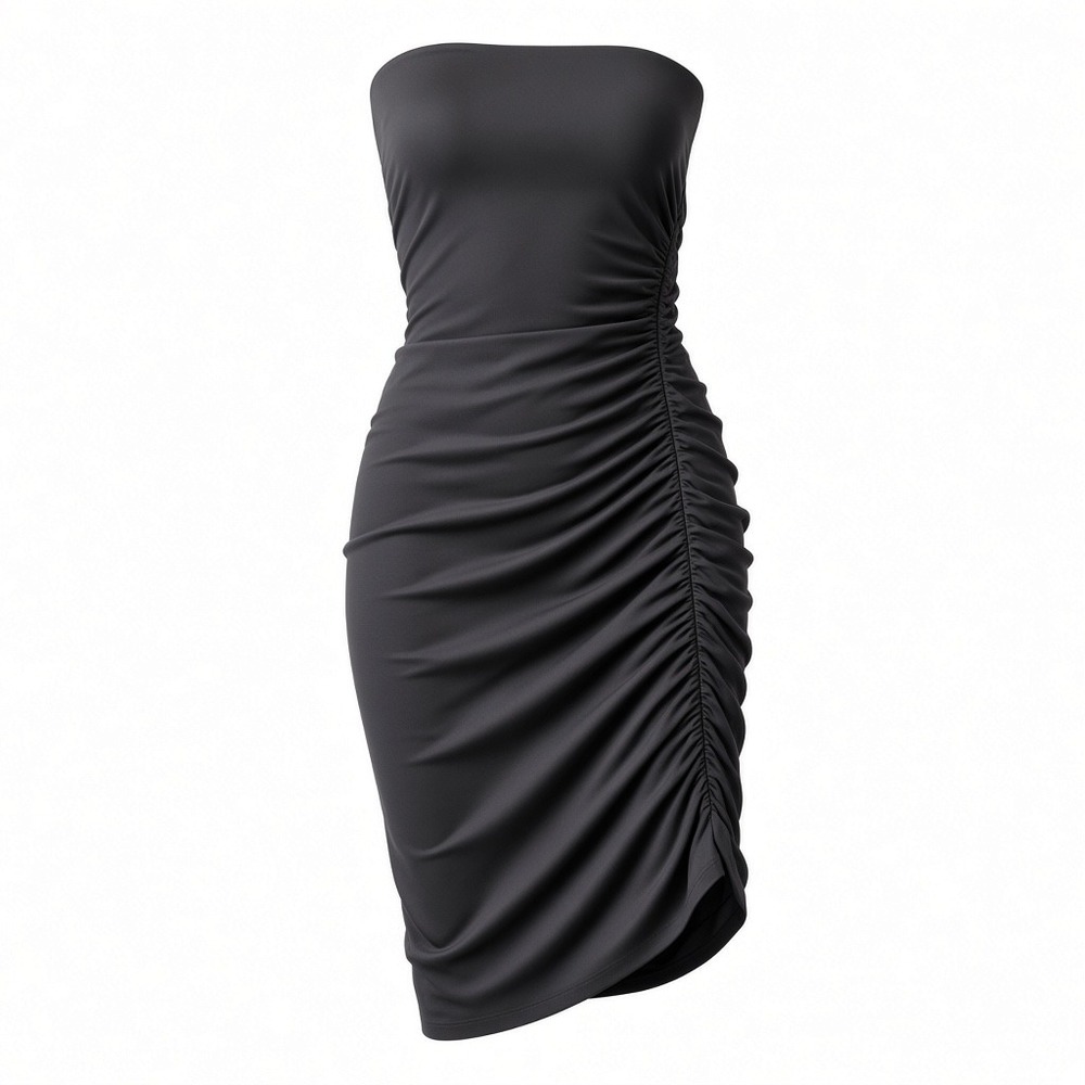 Abercrombie & Fitch Black Strapless Ruched Midi Tube Dress XL